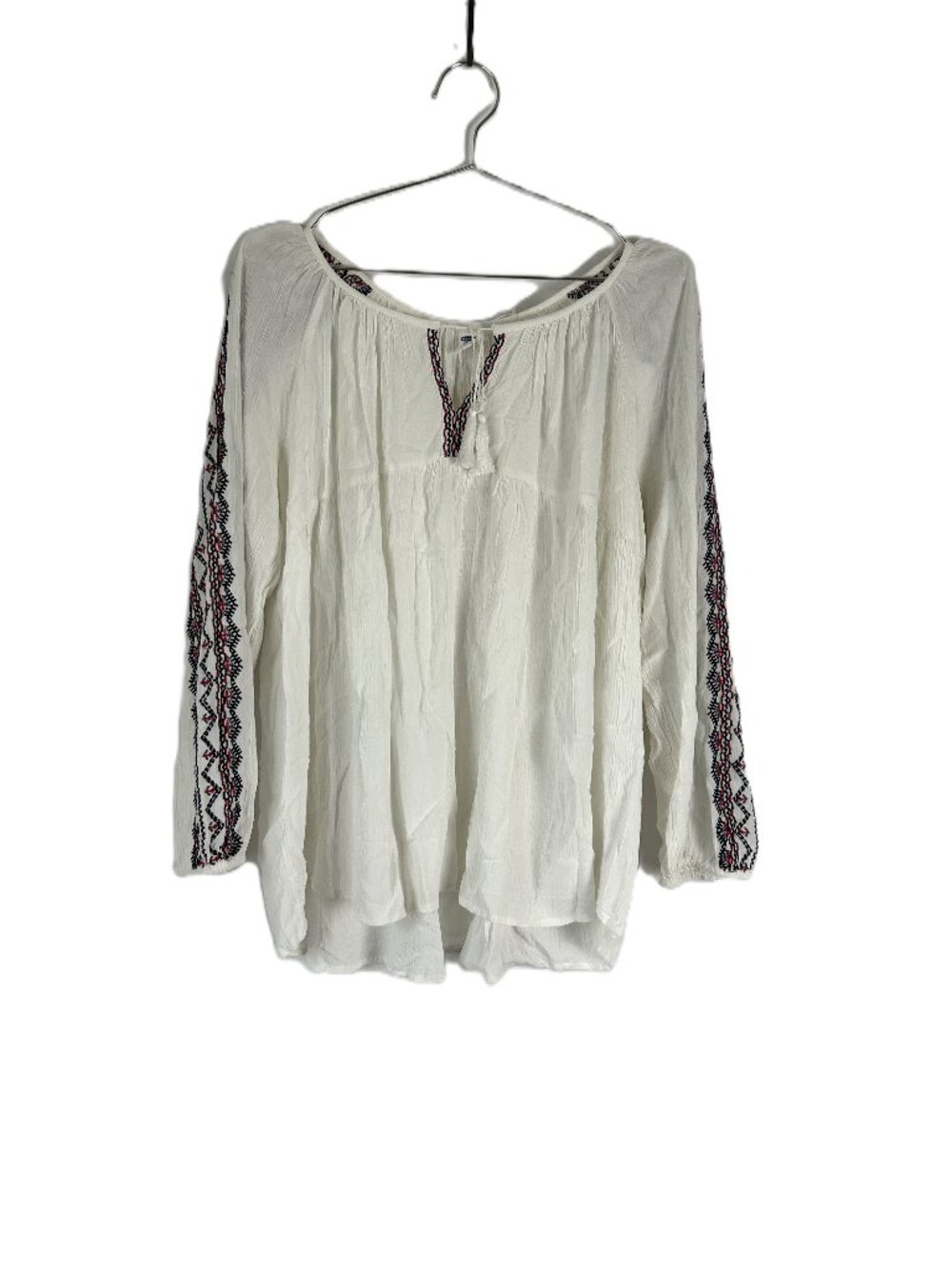 Old Navy Gauzy Long Sleeve Embroidered Blouse L White